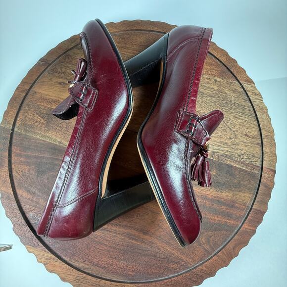 VINTAGE CHARLES JOURDANHeeled Loafers Red Wine Tasseled Shoes Size 6.5 - Picture 10 of 12